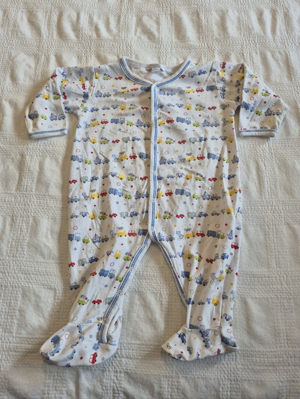 Kissy Kissy boys size 9 months automobile striped sleeper snap closure VGUC